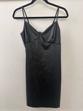 Fashion Nova Black Faux Leather V-Neck Slip Dress